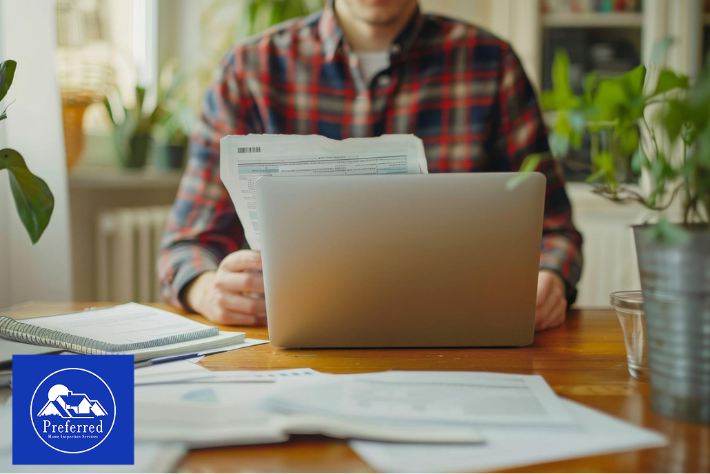 Man sitting at table reviewing home inspection documents