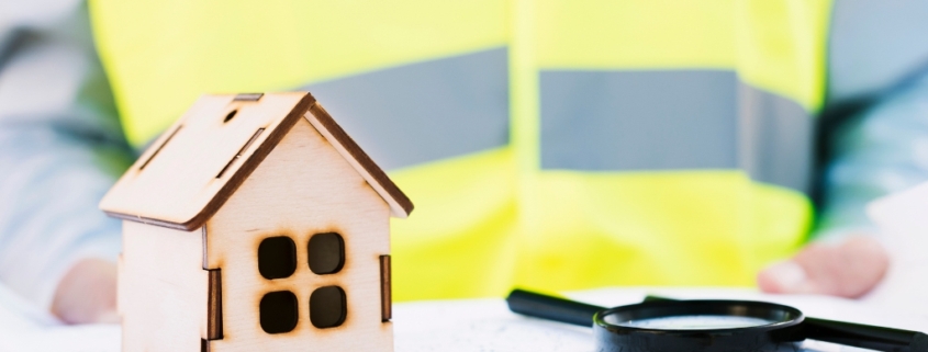 Model house, inspection plans, and magnifying glass symbolizing a professional home inspection in Delaware